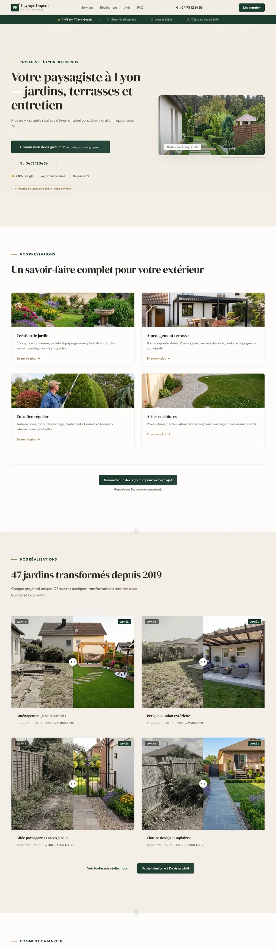 Site Paysage Dupont conçu par Essoria, vue complète des pages intérieures
