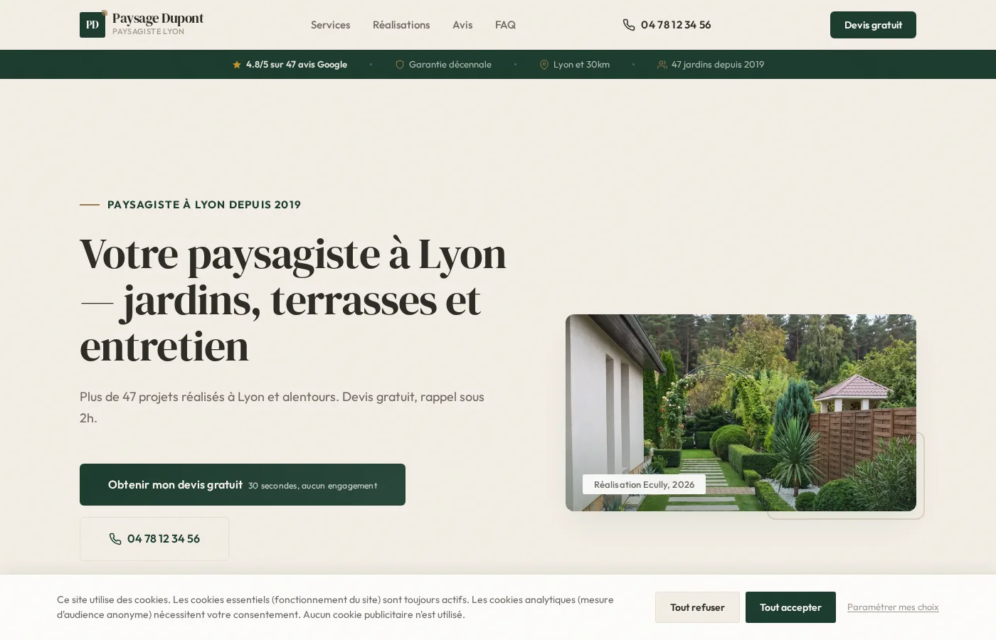 Site de démonstration Paysage Dupont conçu par Essoria
