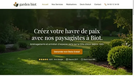 Site Essoria pour un paysagiste à Biot